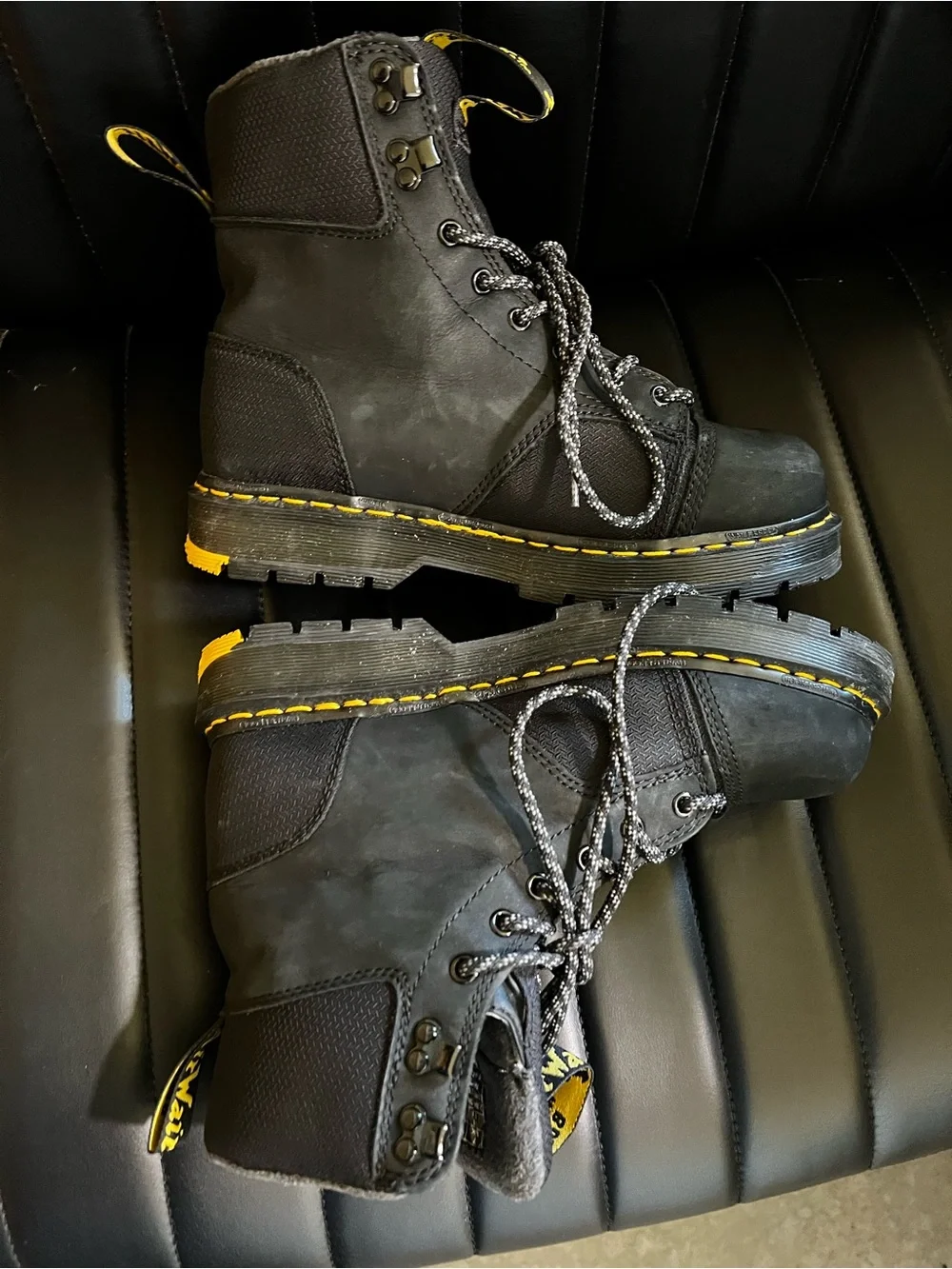 Dr. Martens Black Lace-Up Boots with Yellow Stitching